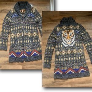 Free People Gray Multicolor Patterned Cardigan